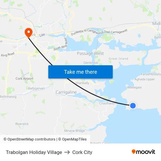 Trabolgan Holiday Village to Cork City map