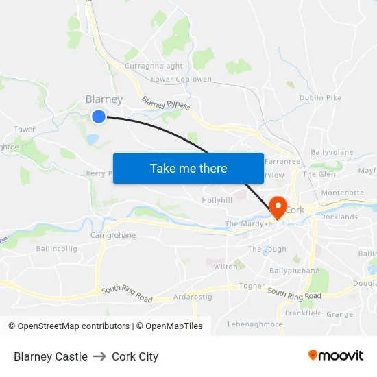 Blarney Castle to Cork City map