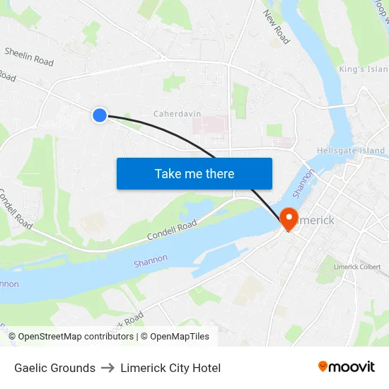 Gaelic Grounds to Limerick City Hotel map