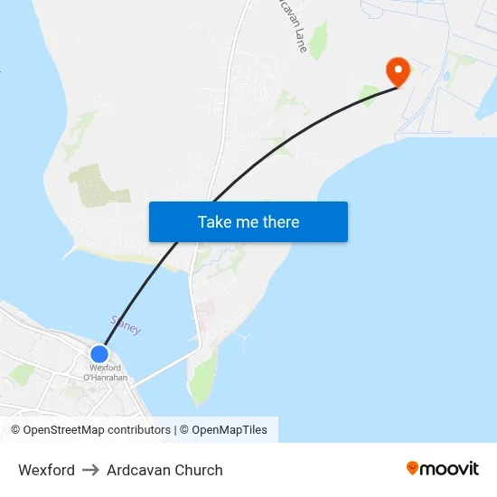 Wexford to Ardcavan Church map