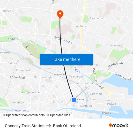 Connolly Train Station to Bank Of Ireland map