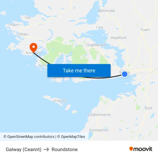 Galway (Ceannt) to Roundstone map