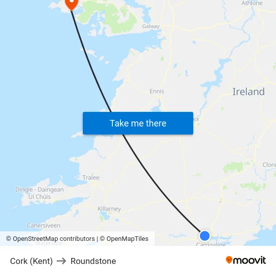 Cork (Kent) to Roundstone map