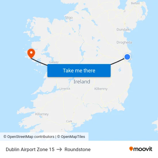 Dublin Airport Zone 15 to Roundstone map