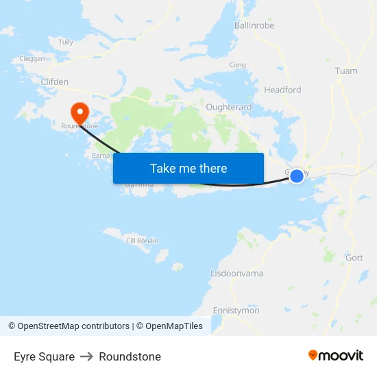 Eyre Square to Roundstone map