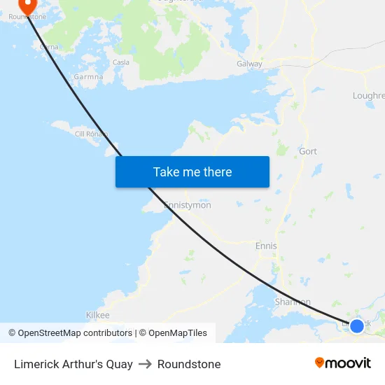 Limerick Arthur's Quay to Roundstone map