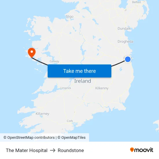 The Mater Hospital to Roundstone map