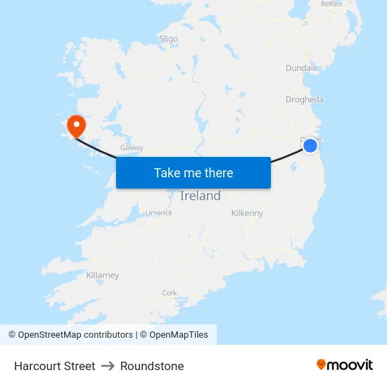 Harcourt Street to Roundstone map