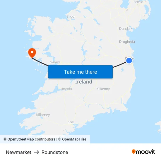 Newmarket to Roundstone map