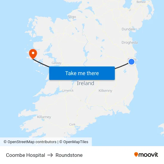 Coombe Hospital to Roundstone map