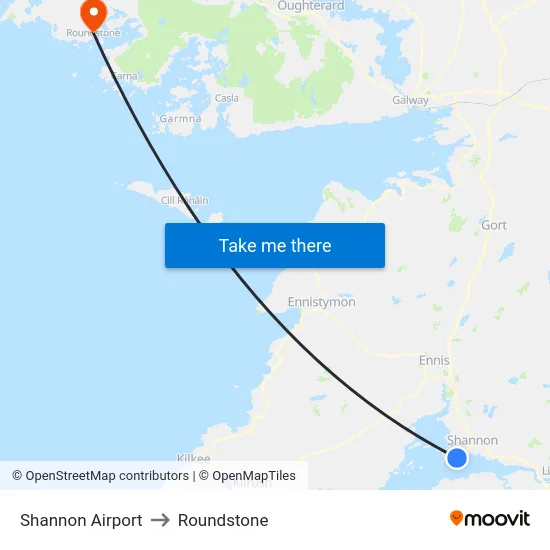 Shannon Airport to Roundstone map
