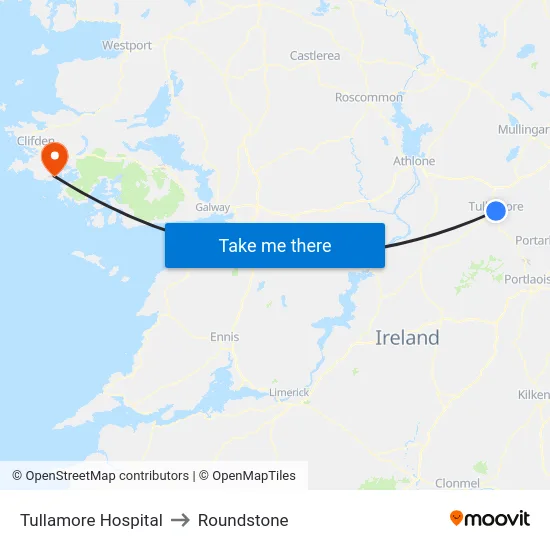 Tullamore Hospital to Roundstone map