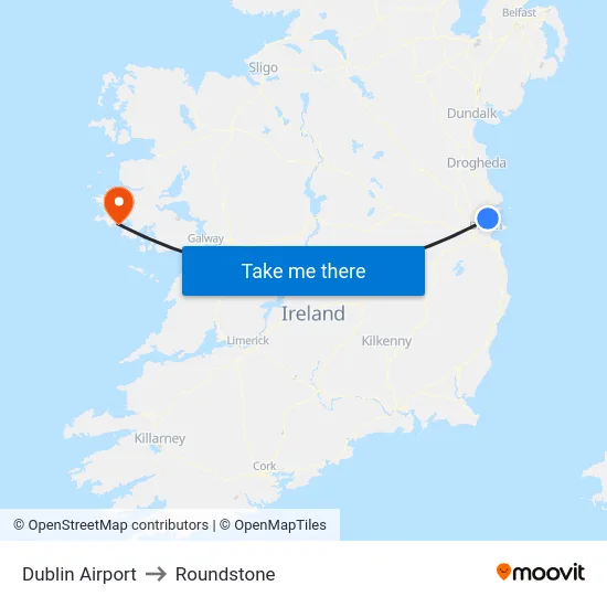 Dublin Airport to Roundstone map