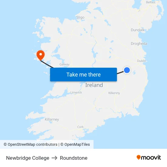 Newbridge College to Roundstone map