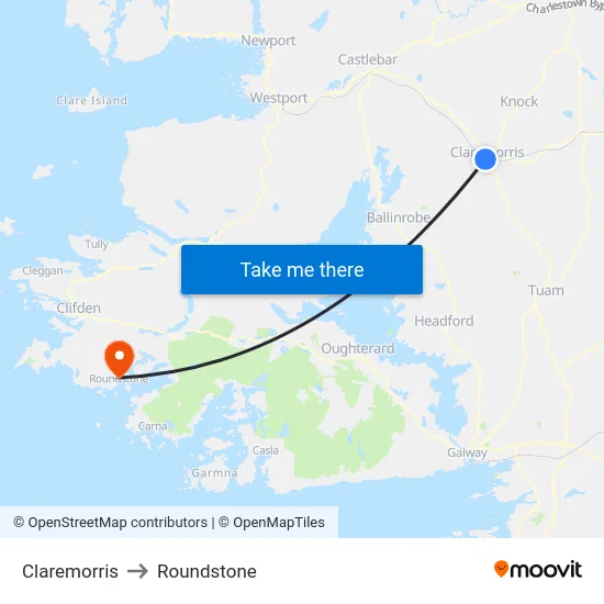 Claremorris to Roundstone map