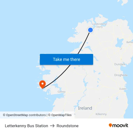 Letterkenny Bus Station to Roundstone map