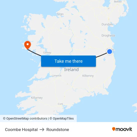 Coombe Hospital to Roundstone map