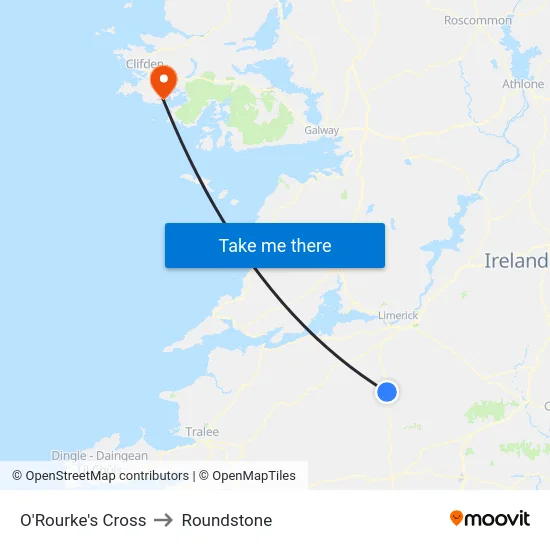 O'Rourke's Cross to Roundstone map