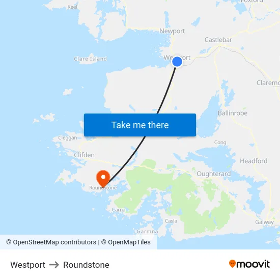 Westport to Roundstone map