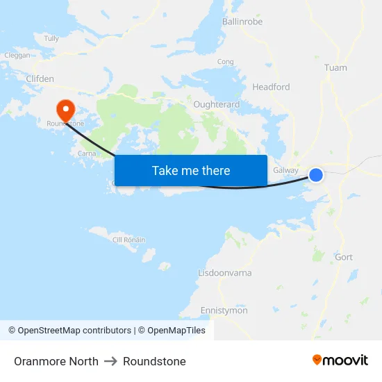 Oranmore North to Roundstone map