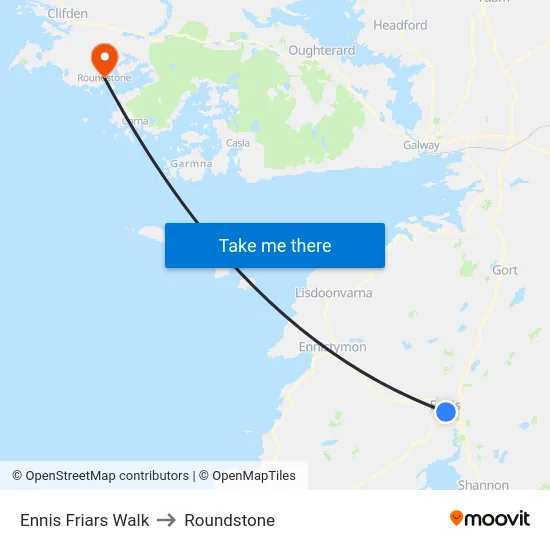 Ennis Friars Walk to Roundstone map