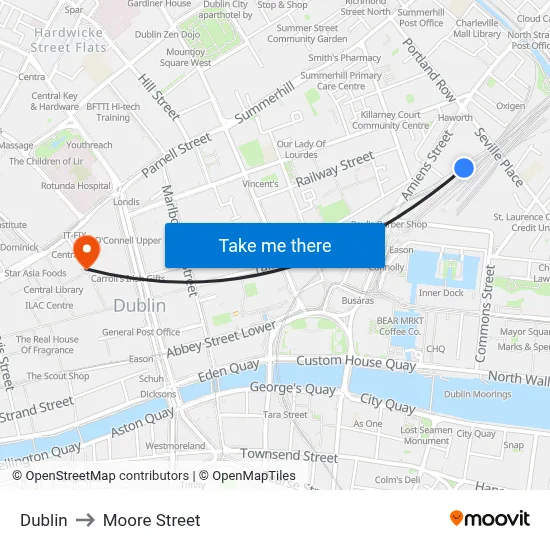 Dublin to Moore Street map