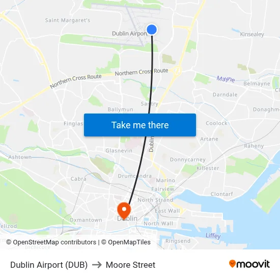 Dublin Airport (DUB) to Moore Street map