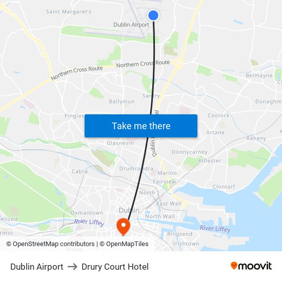 Dublin Airport to Drury Court Hotel map