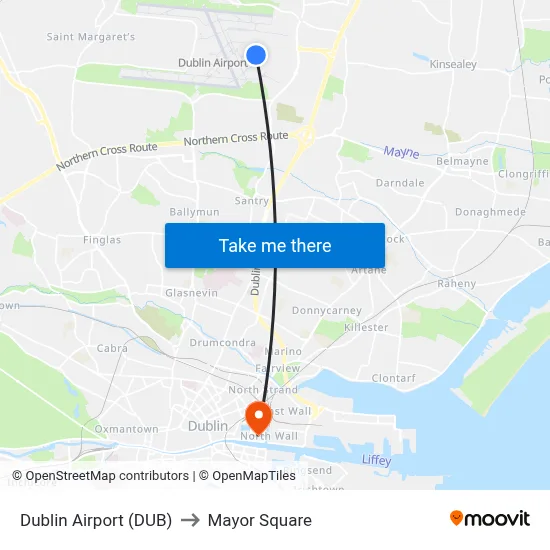Dublin Airport (DUB) to Mayor Square map