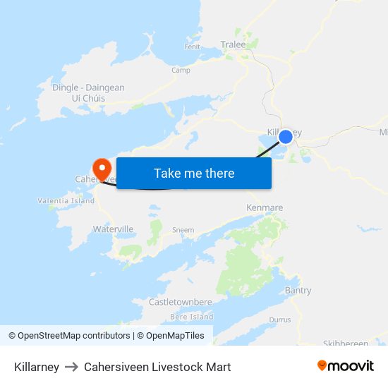 Killarney to Cahersiveen Livestock Mart map