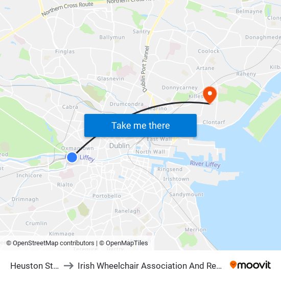 Heuston Station to Irish Wheelchair Association And Respite Centre map