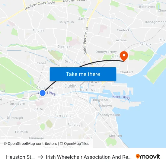 Heuston Station to Irish Wheelchair Association And Respite Centre map