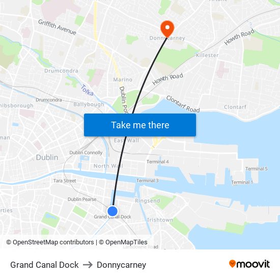 Grand Canal Dock to Donnycarney map