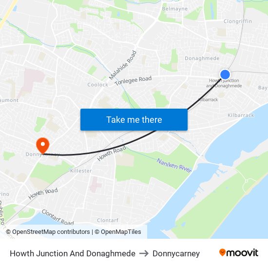 Howth Junction And Donaghmede to Donnycarney map