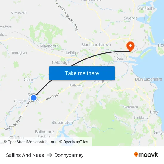 Sallins And Naas to Donnycarney map