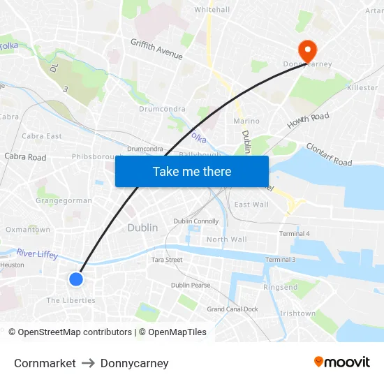 Cornmarket to Donnycarney map