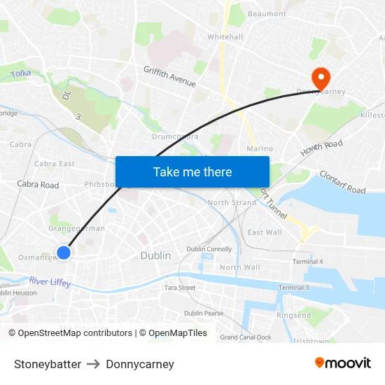 Stoneybatter to Donnycarney map