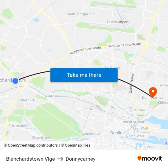 Blanchardstown Vlge to Donnycarney map