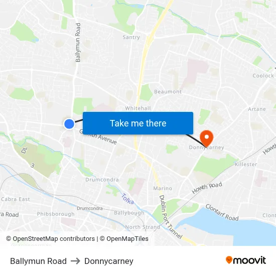 Ballymun Road to Donnycarney map