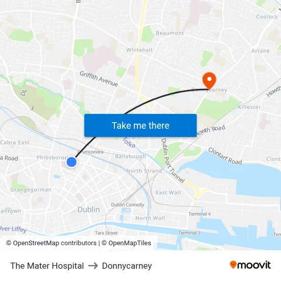 The Mater Hospital to Donnycarney map