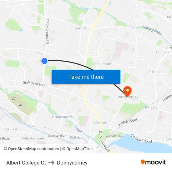 Albert College Ct to Donnycarney map