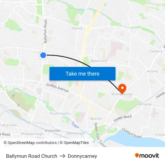 Ballymun Road Church to Donnycarney map