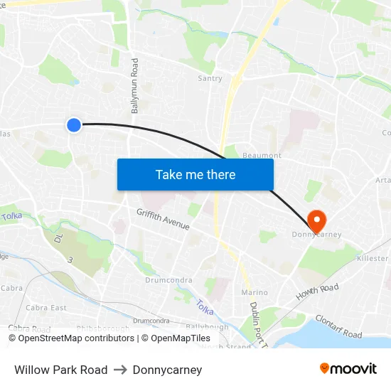 Willow Park Road to Donnycarney map
