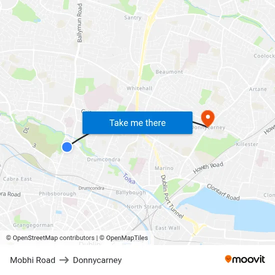 Mobhi Road to Donnycarney map