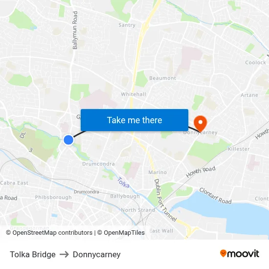 Tolka Bridge to Donnycarney map