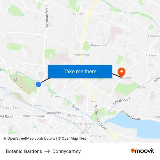 Botanic Gardens to Donnycarney map
