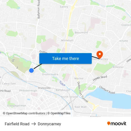 Fairfield Road to Donnycarney map