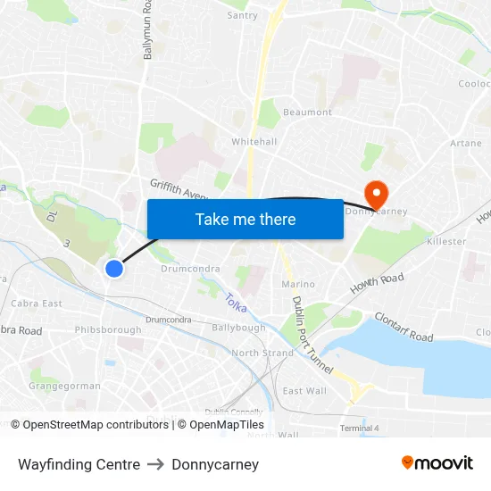 Wayfinding Centre to Donnycarney map