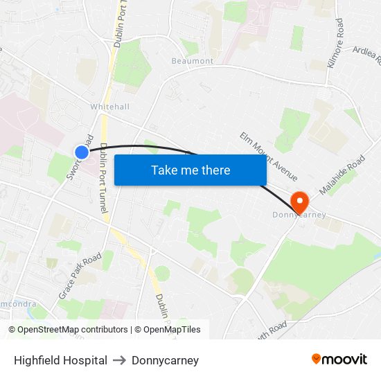 Highfield Hospital to Donnycarney map