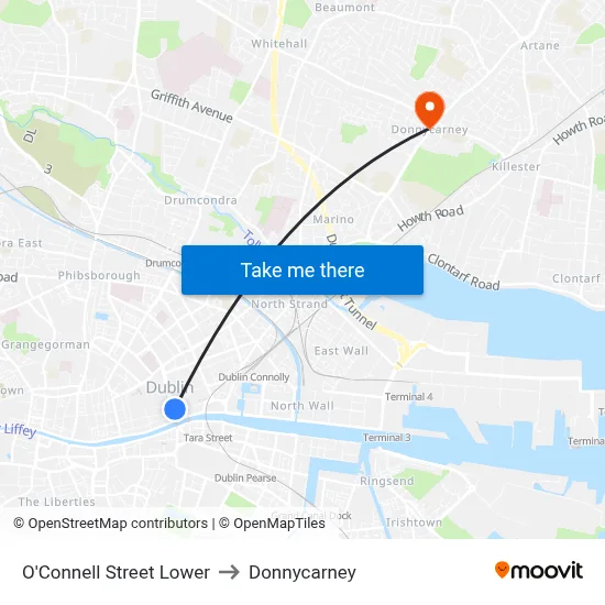 O'Connell Street Lower to Donnycarney map